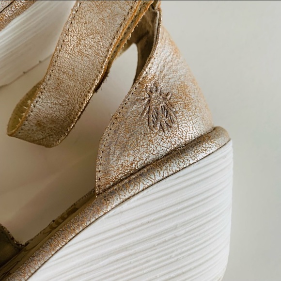 Fly London Yake Perforated Leather Wedge Sandals - Picture 4 of 5